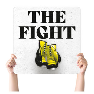 CMU The Fight Yellow Gloves Square Handheld Signs